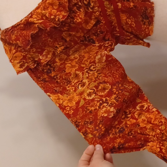 NWT Free People Rudi printed ruffle crop blouse top voluminous bishop sleeves - Picture 8 of 16